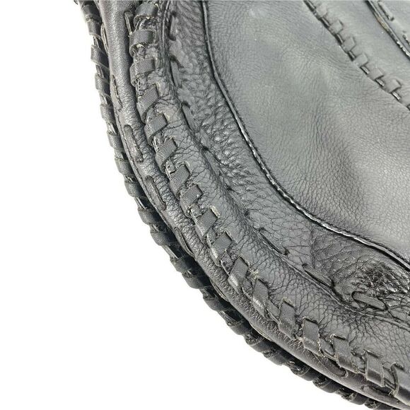 BCBGirls Black Leather Boho Southwestern Hobo Tassel Purse Whipstitch Handbag - Picture 4 of 9